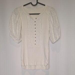 Pilcro Henley Puff Sleeve Ribbed Tee Shirt Size XXS